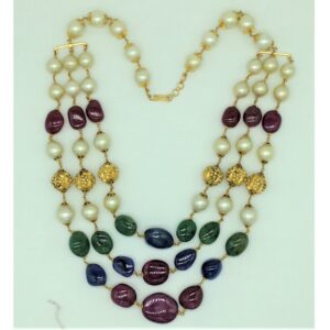 South Sea Pearls and Multicolour Aweja Gold Taar Necklace JGT0018