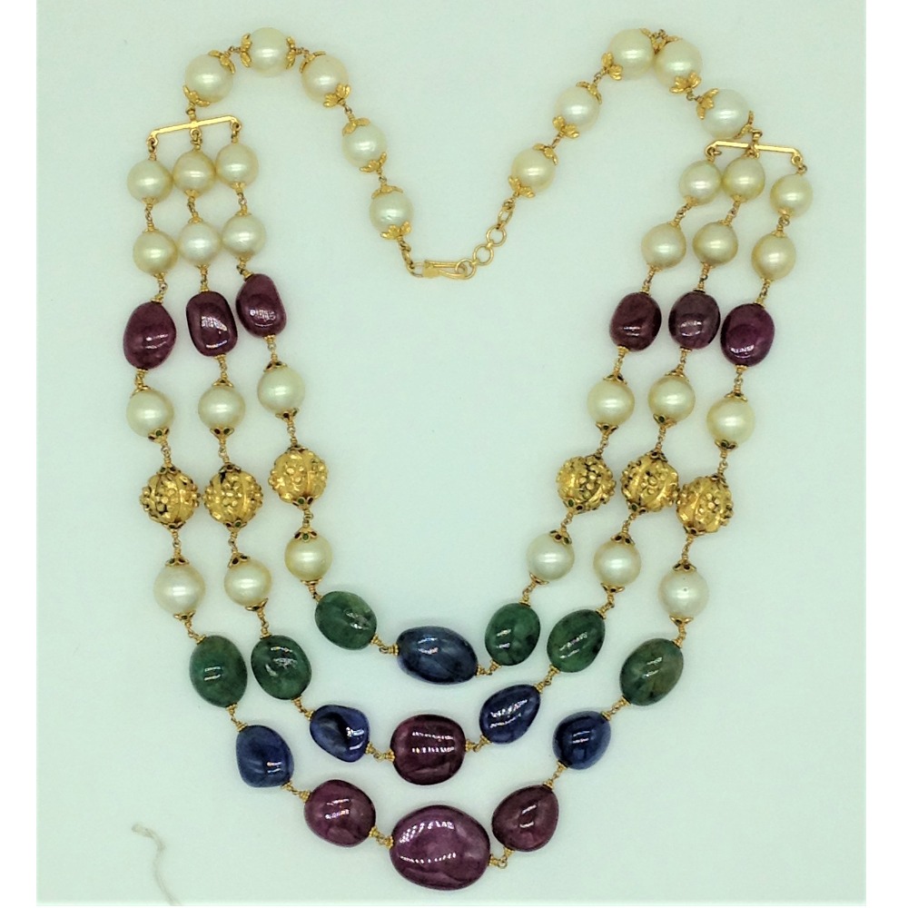 South Sea Pearls and Multicolour Aweja Gold Taar Necklace JGT0018