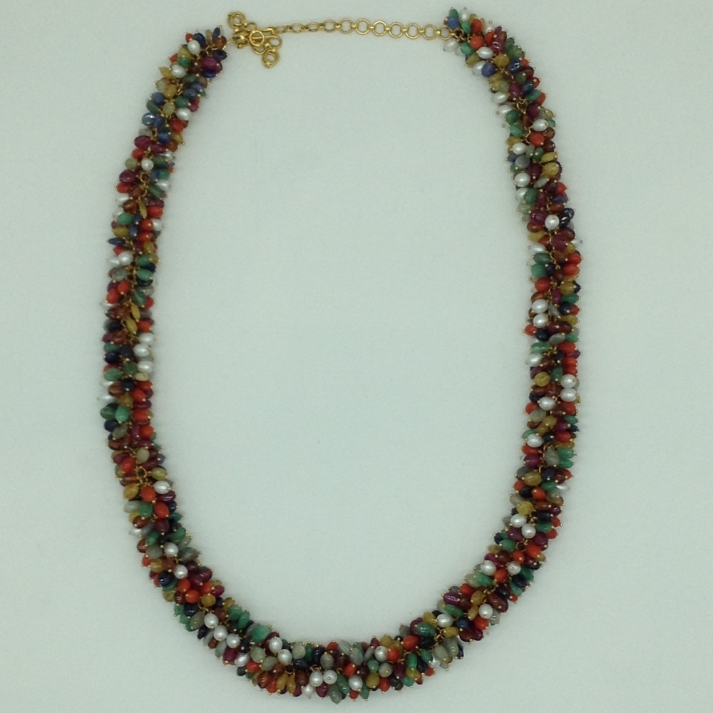 Navratna Oval Aweja Gold Taar Necklace JGT0016