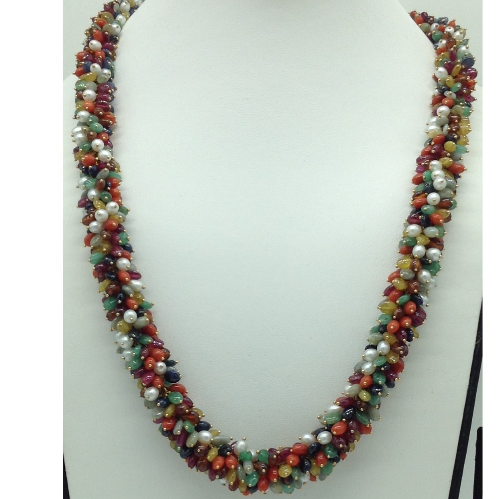 Navratna Oval Aweja Gold Taar Necklace JGT0016