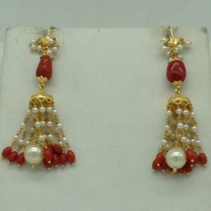 South Sea Pearls Coral Oval Tumbles Gold Taar Necklace Set JGT0015