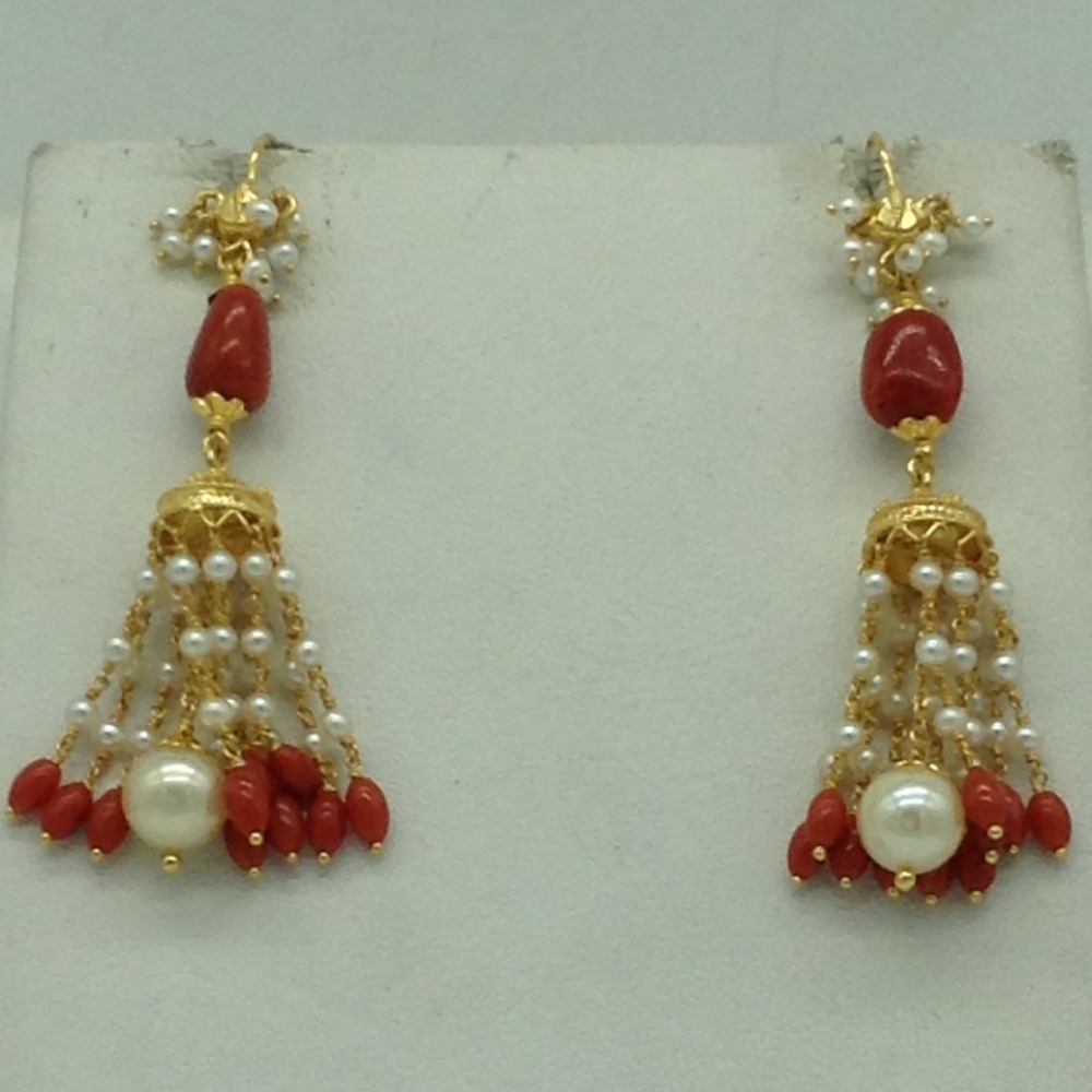 South Sea Pearls Coral Oval Tumbles Gold Taar Necklace Set JGT0015