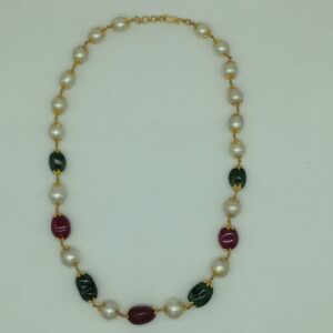 South Sea Pearls With Ruby Emerald Tumbles Gold Necklace JGT0014