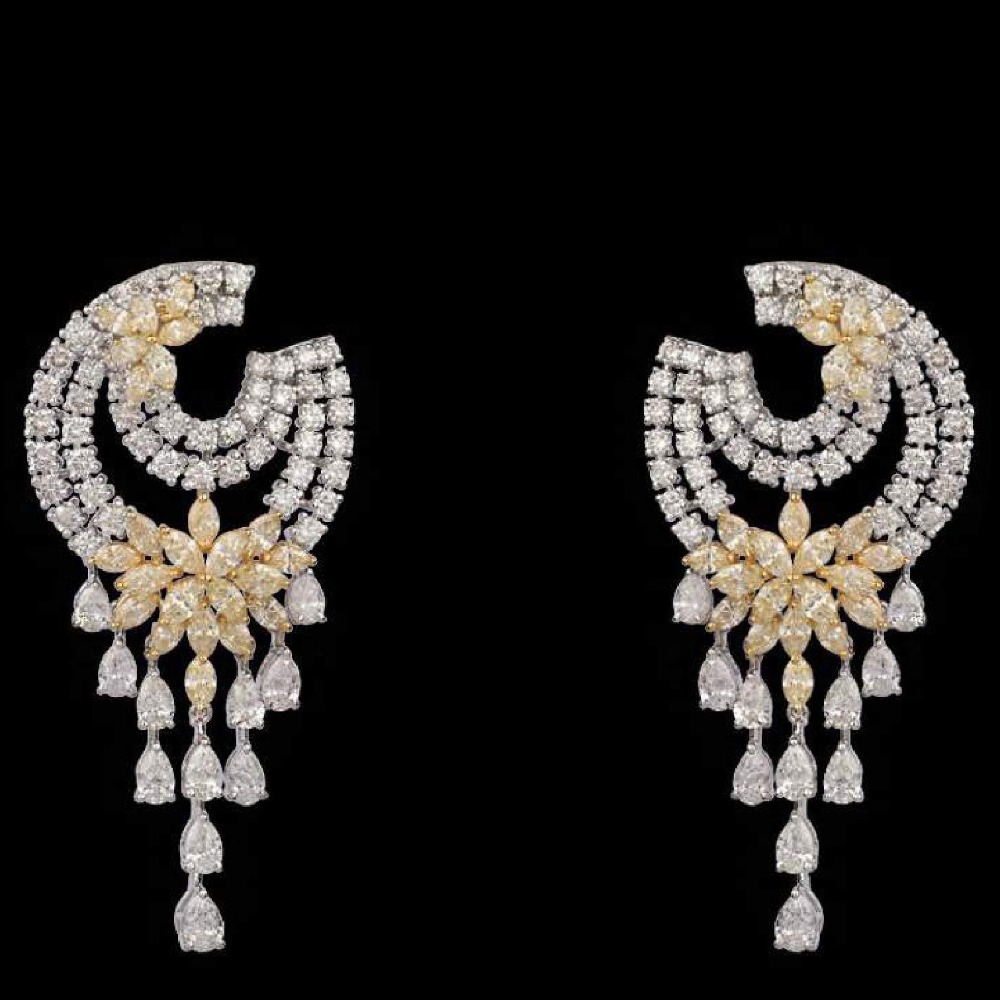 Diamonds and Citrine Ear Hangings JSJ0158