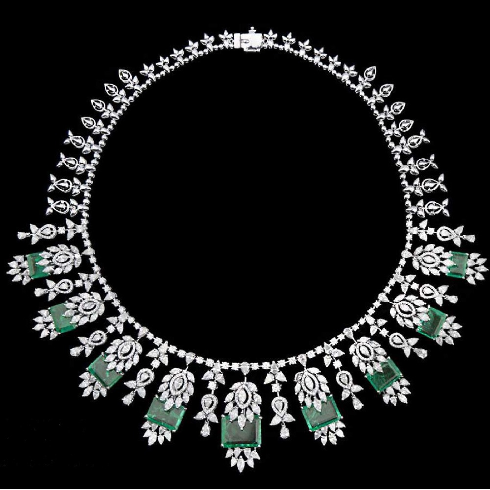 Diamonds and Emeralds Necklace JSJ0133