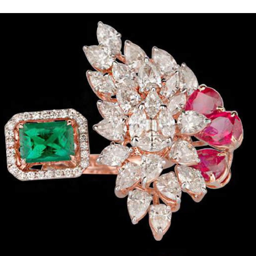 Diamonds Emeralds and Ruby Ring JSJ0050 - Image 2