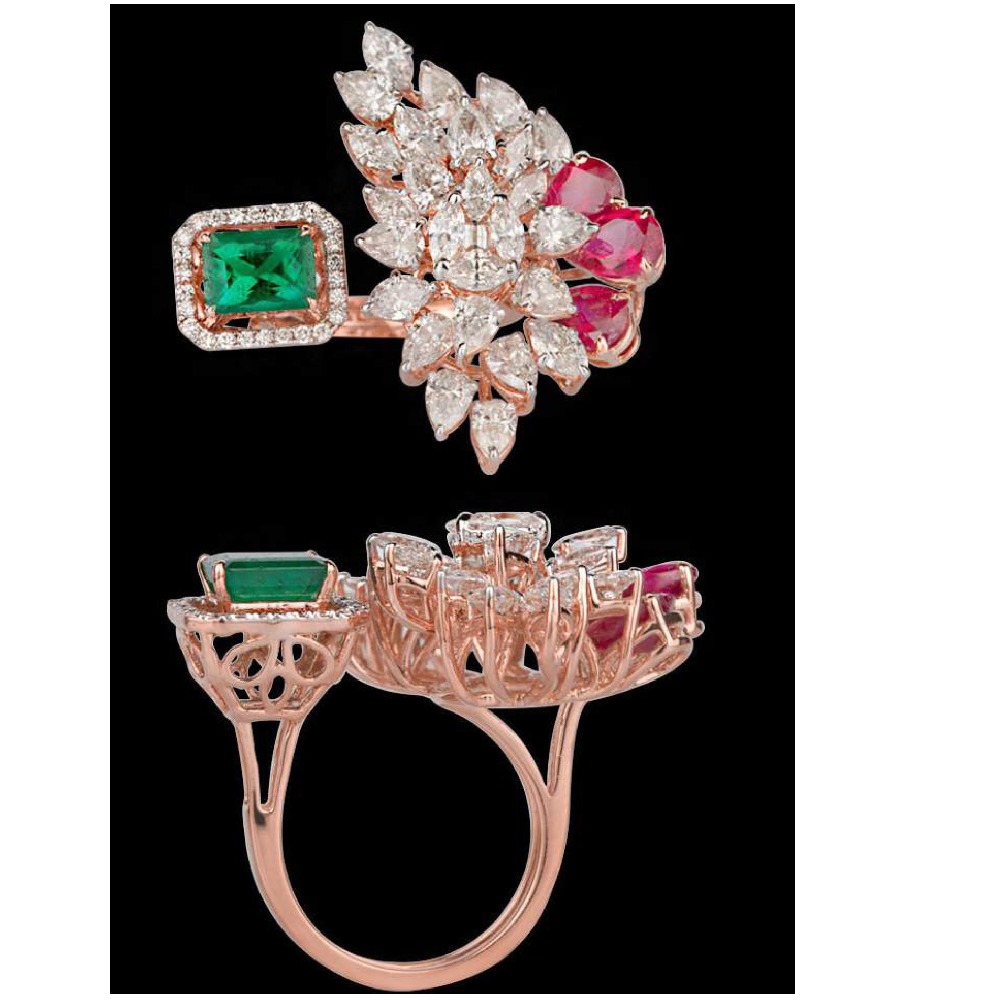 Diamonds Emeralds and Ruby Ring JSJ0050