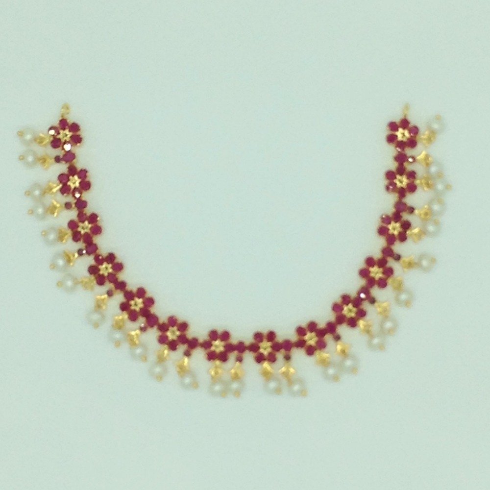 Red cz and pearls necklace set jnc0167 - Image 4
