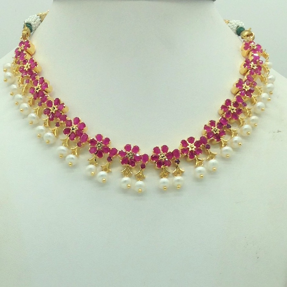 Red cz and pearls necklace set jnc0167 - Image 2