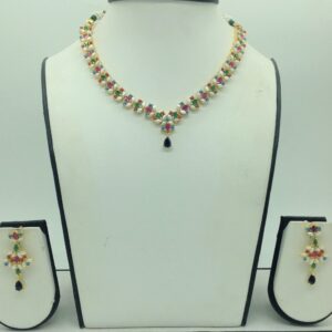 Navratan and white button pearls necklace set jnc0165