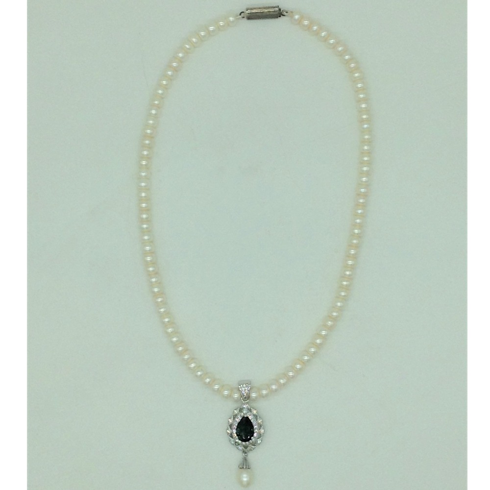 White,Green Cz Pendent Set With 1 Line Flat Pearls Mala JPS0732 - Image 4