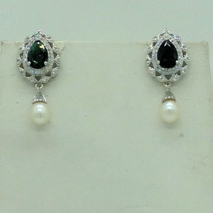 White,Green Cz Pendent Set With 1 Line Flat Pearls Mala JPS0732 - Image 3