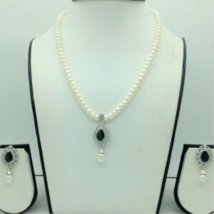 White,Green Cz Pendent Set With 1 Line Flat Pearls Mala JPS0732