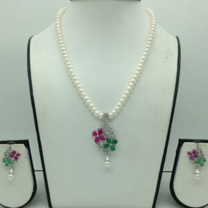 Multi Cz Pendent Set With 1 Line Flat Pearls Mala JPS0731