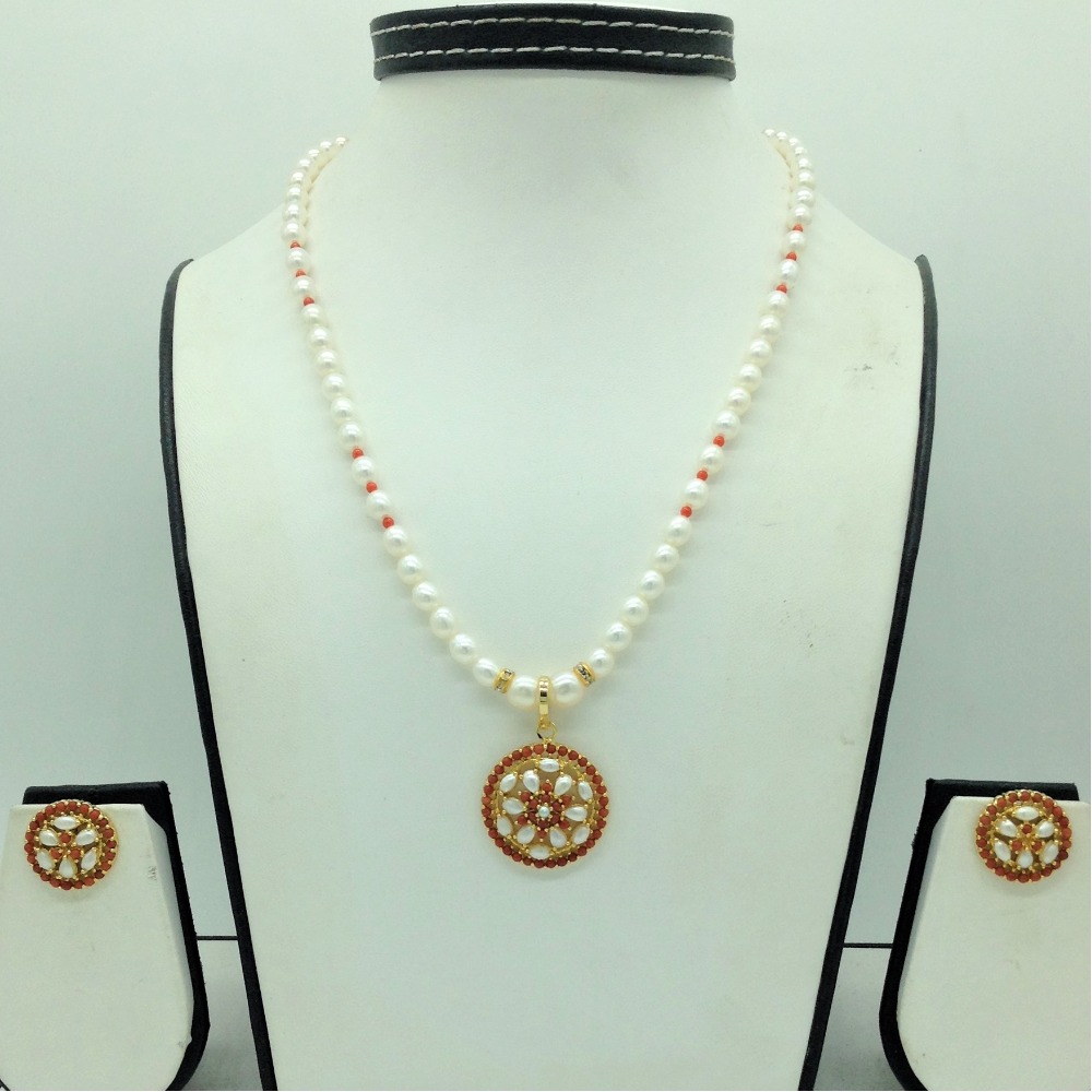 Pearl,Coral Pendent Set With 1 Line Oval Pearls Mala JPS0729