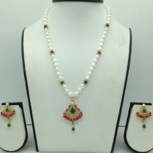 Multi CZ Pendent Set With 1 Line Oval Pearls Mala JPS0728