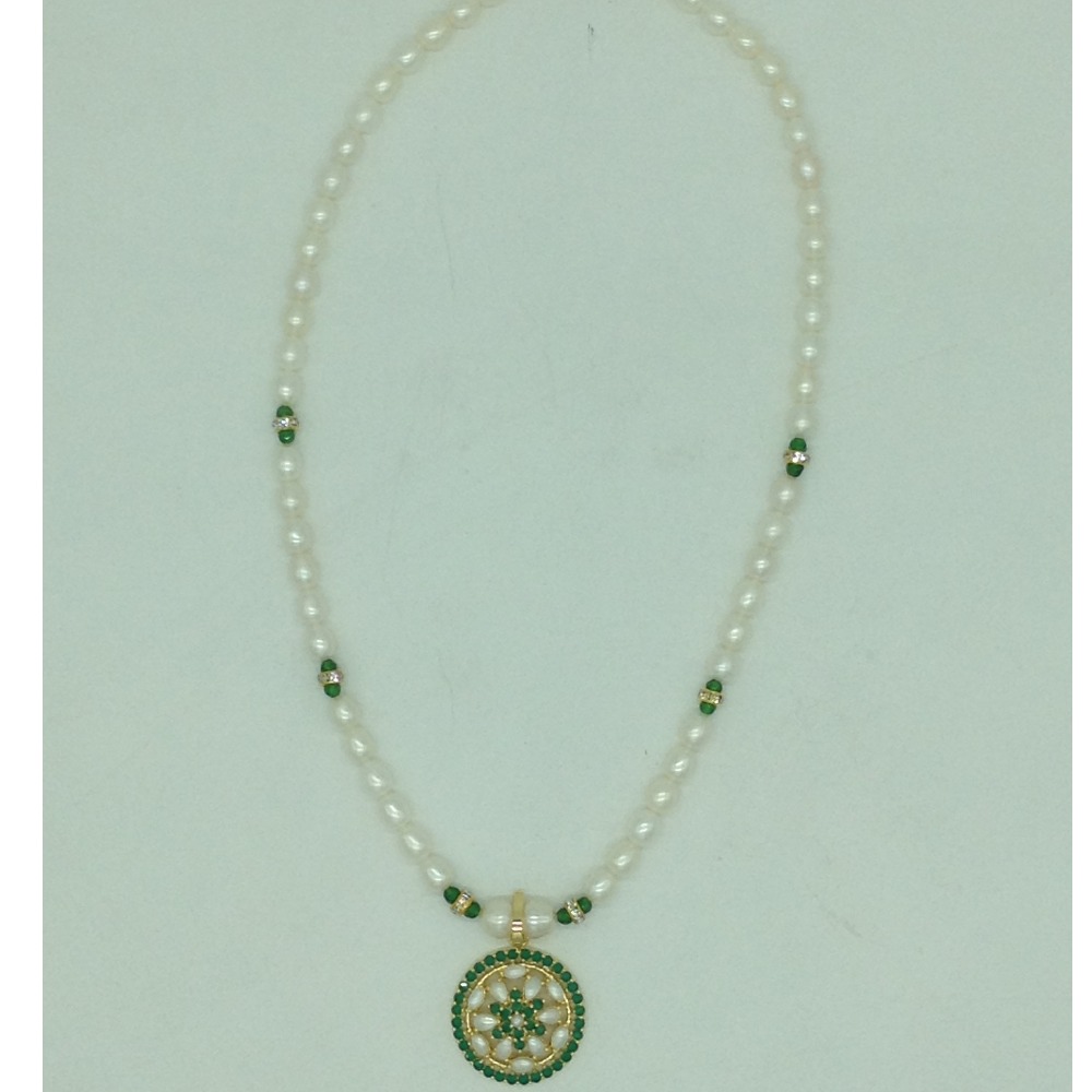 Green CZ Pendent Set With 1 Line Oval Pearls Mala JPS0726 - Image 4