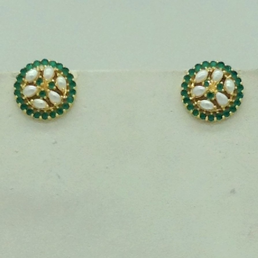 Green CZ Pendent Set With 1 Line Oval Pearls Mala JPS0726 - Image 3