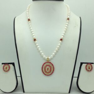 White,Red CZ Pendent Set With 1 Line Oval Pearls Mala JPS0725