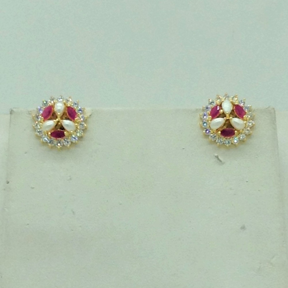 White,Red CZ Pendent Set With 1 Line Oval Pearls Mala JPS0723 - Image 3