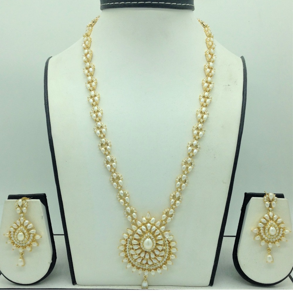 Freshwater white pearls long haar set jnc0159