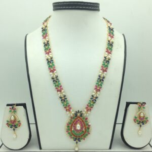 Multicolour cz and white pearls long haar set jnc0158