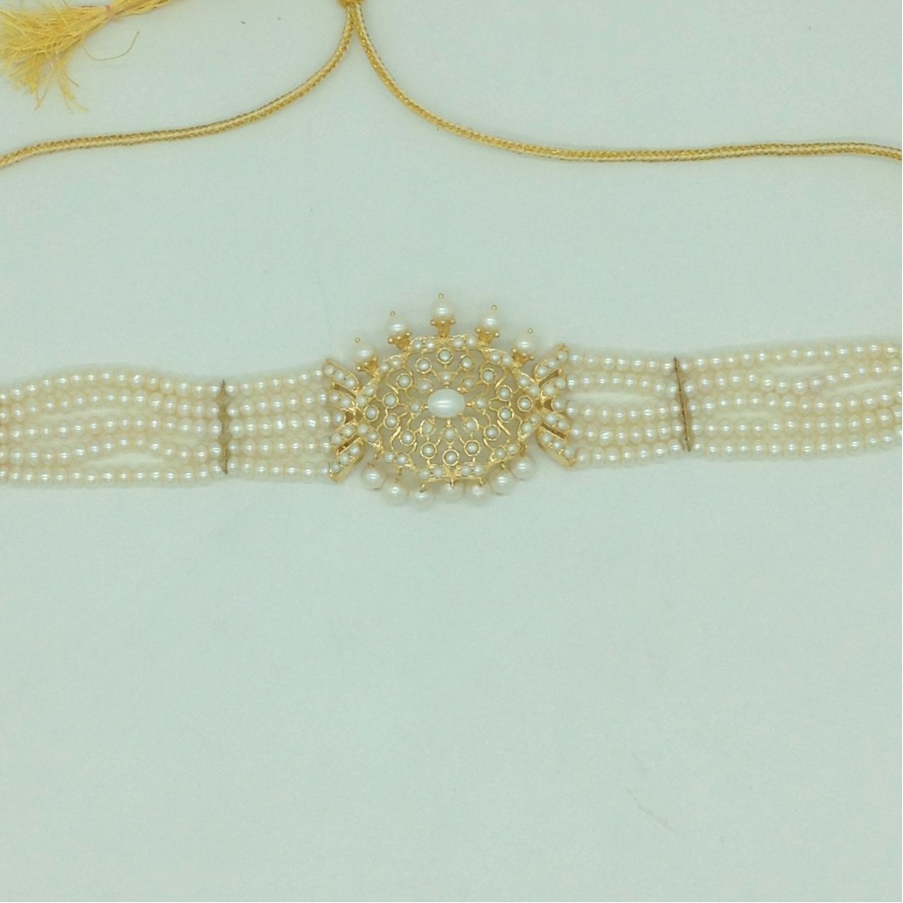 Pearls Choker Set With 5 Line Flat Pearls Mala JPS0712 - Image 4