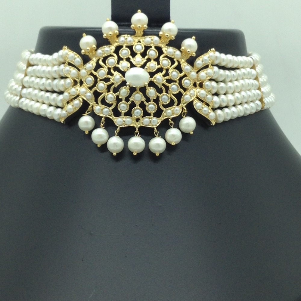Pearls Choker Set With 5 Line Flat Pearls Mala JPS0712 - Image 2