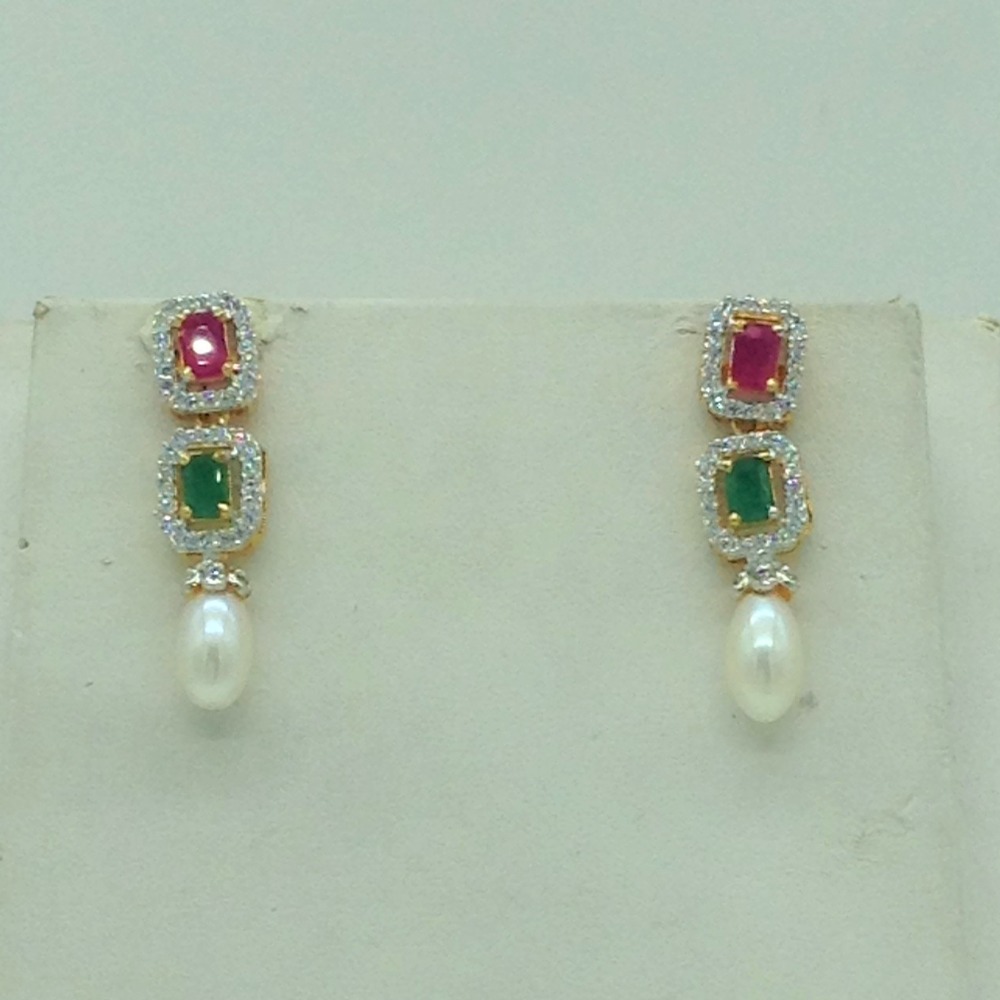Multicolour CZ Stones and Tear Drop Pearls Necklace Set JNC0149