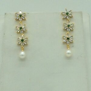 White, Green CZ Stones and Tear Drop Pearls Necklace Set JNC0147