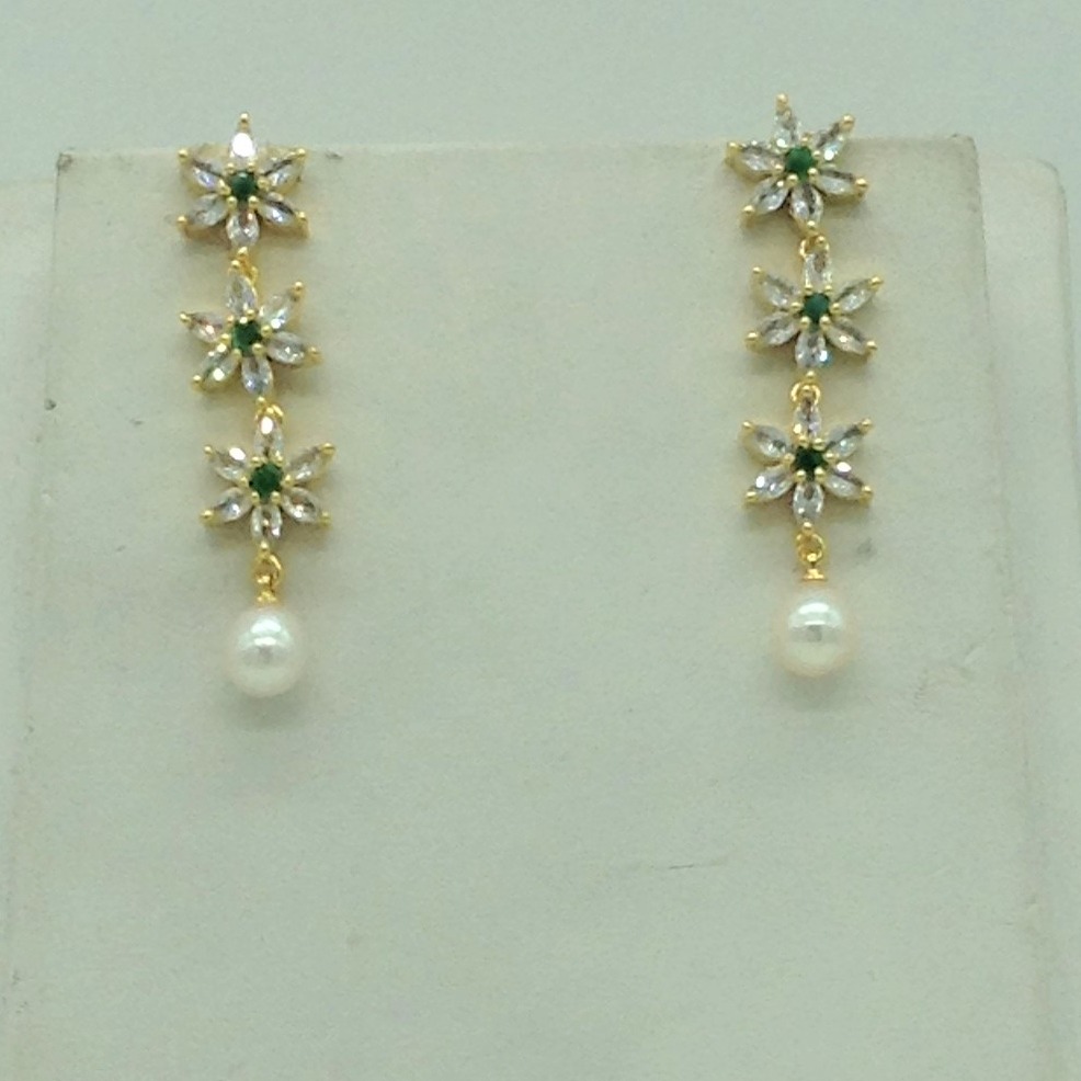 White, Green CZ Stones and Tear Drop Pearls Necklace Set JNC0147