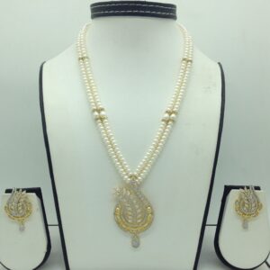 White cz pendent set with 2 line flat pearls mala jps0704