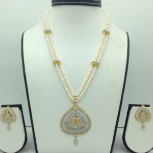 White,golden cz pendent set with 2 line flat pearls jps0703