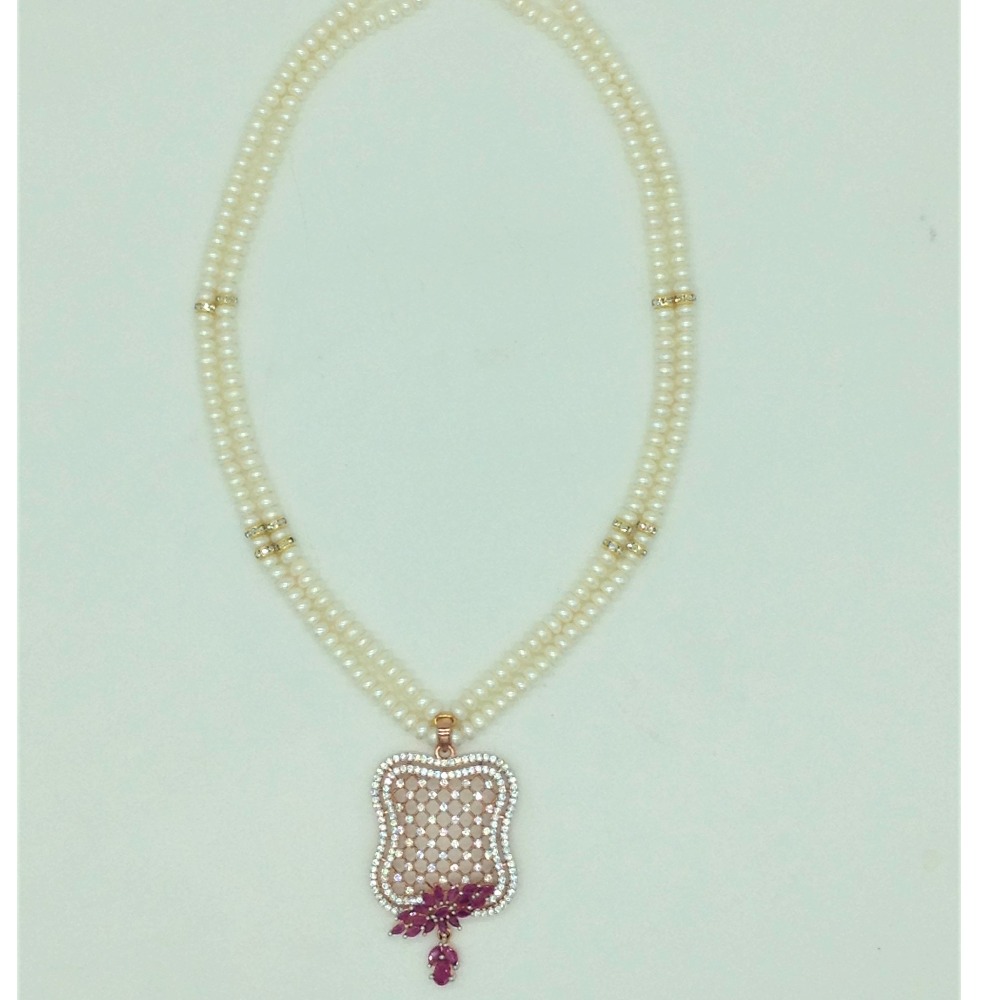 White,red cz pendent set with 2 line flat pearls jps0701 - Image 4