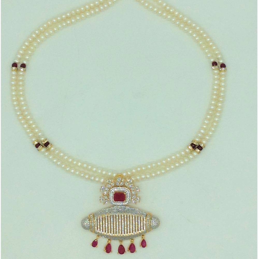 White,red cz pendent set with 2 line flat pearls jps0700 - Image 4