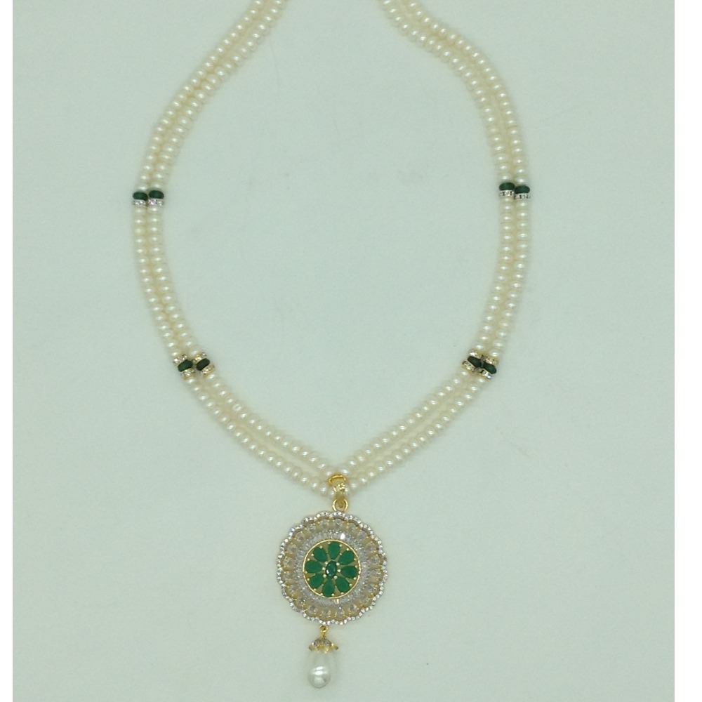 White,green cz pendent set with 2 line flat pearls jps0697 - Image 4