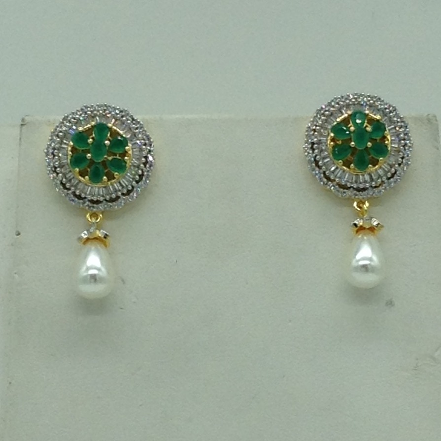 White,green cz pendent set with 2 line flat pearls jps0697 - Image 3
