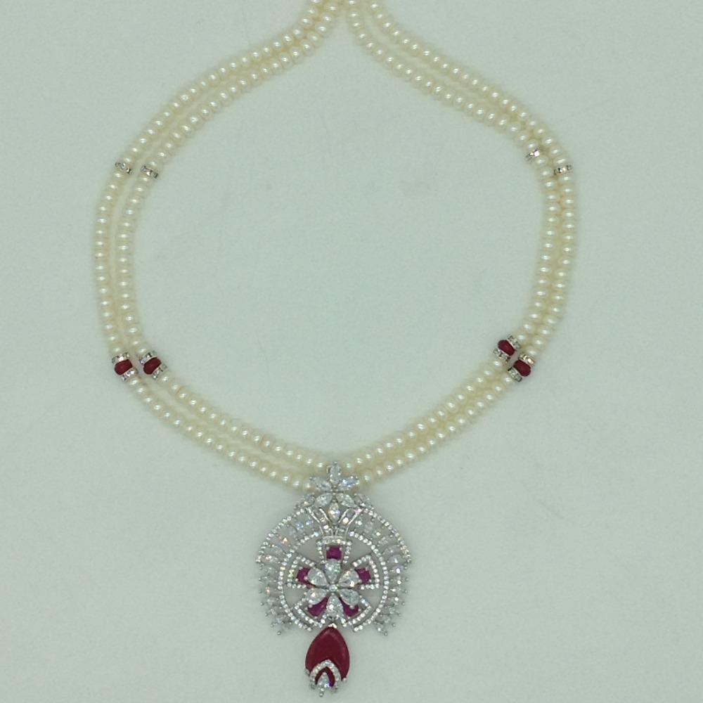 White,red cz pendent set with 2 line flat pearls jps0696 - Image 4