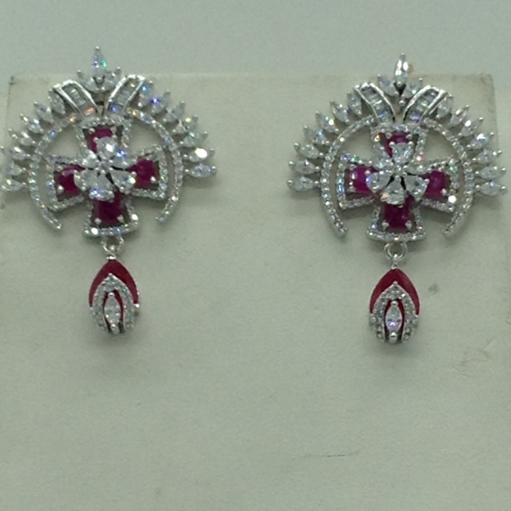 White,red cz pendent set with 2 line flat pearls jps0696 - Image 3