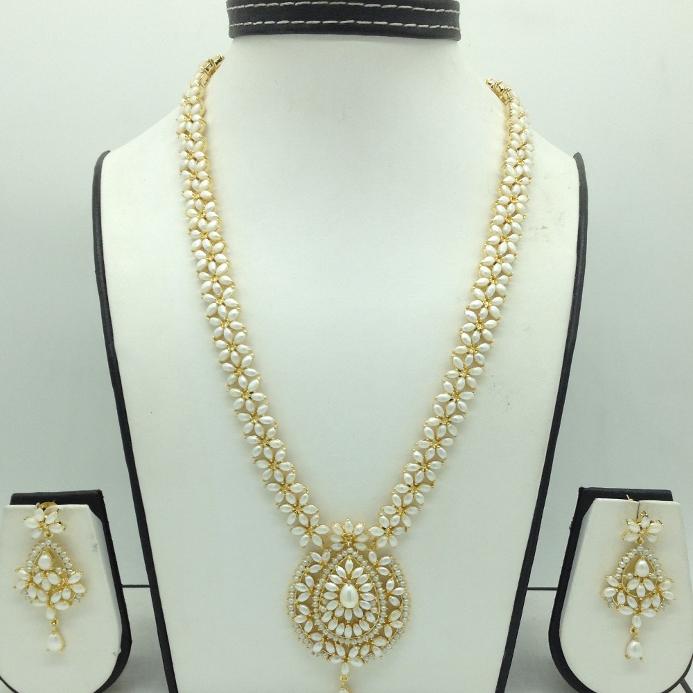 Freshwater white pearls long haar set jnc0139