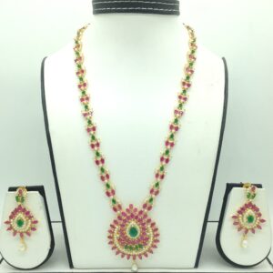 Red, green cz and white pearls long haar set jnc0137