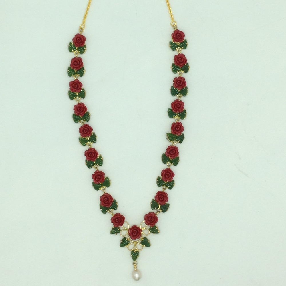 Coral Flower and Jade Leaves Necklace Set JNC0136