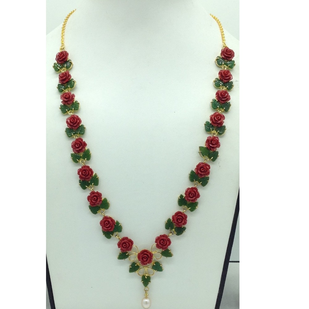 Coral Flower and Jade Leaves Necklace Set JNC0136