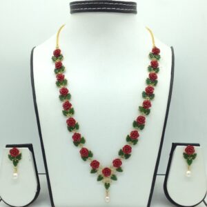Coral Flower and Jade Leaves Necklace Set JNC0136