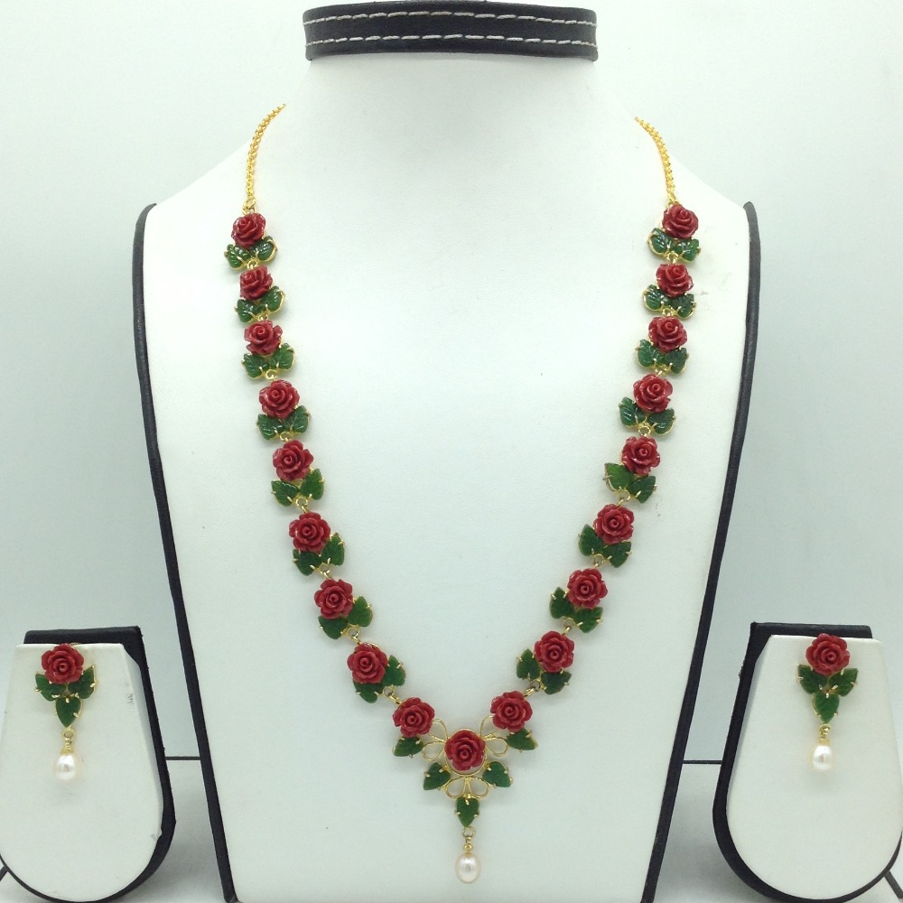 Coral Flower and Jade Leaves Necklace Set JNC0136