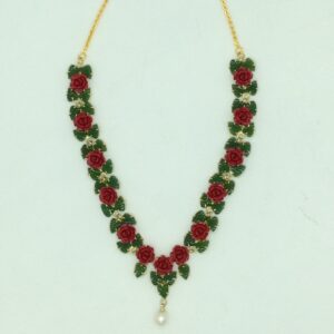 Coral Flower and Jade Leaves Necklace Set JNC0135