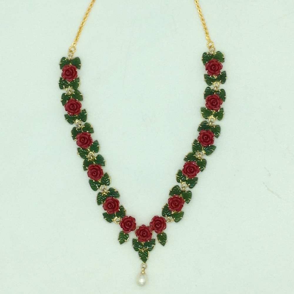 Coral Flower and Jade Leaves Necklace Set JNC0135