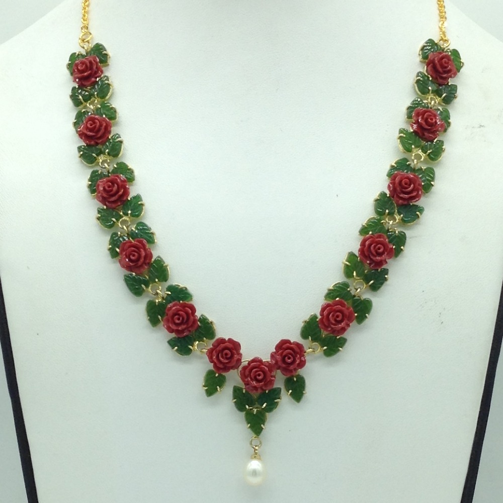 Coral Flower and Jade Leaves Necklace Set JNC0135