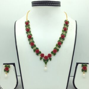 Coral Flower and Jade Leaves Necklace Set JNC0135