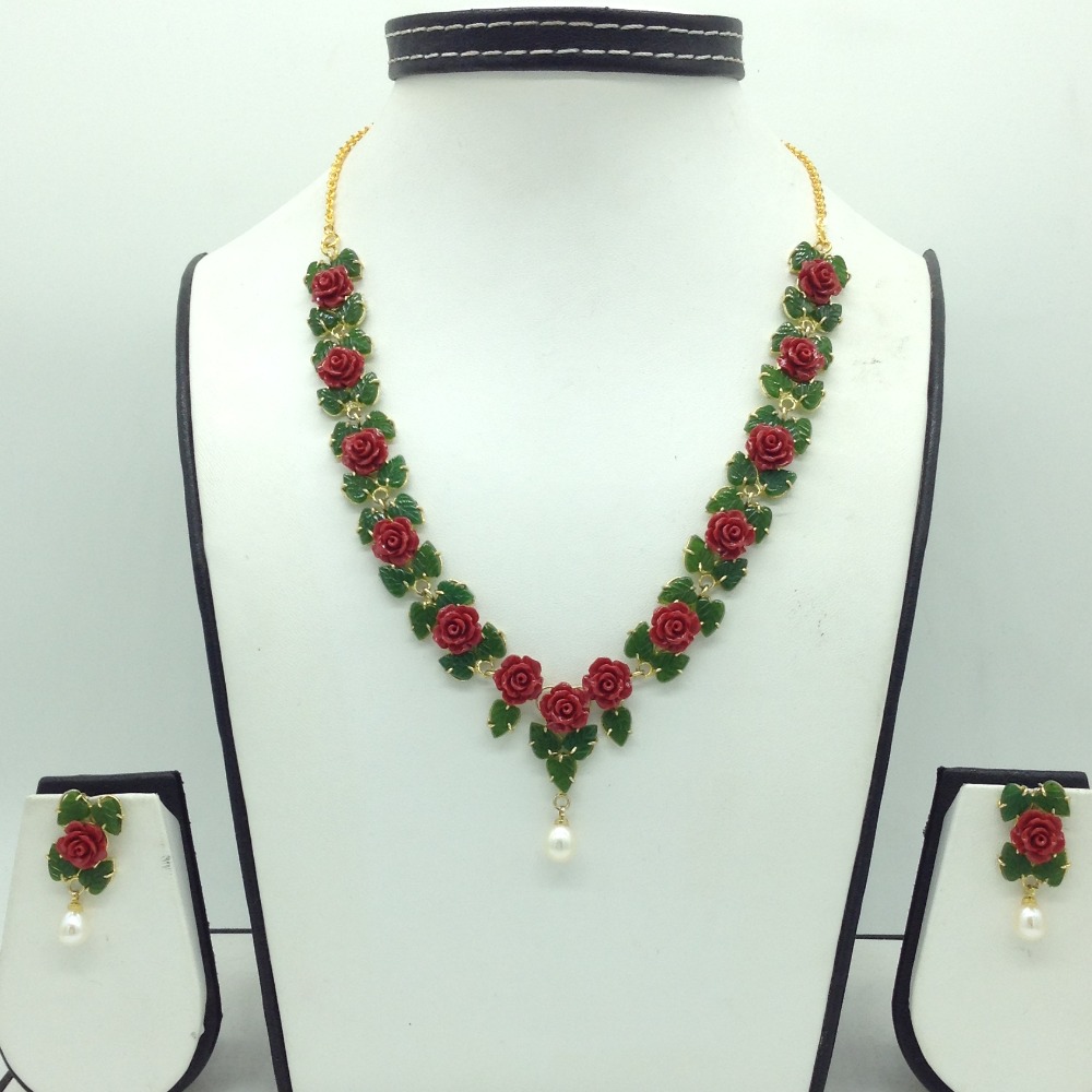 Coral Flower and Jade Leaves Necklace Set JNC0135